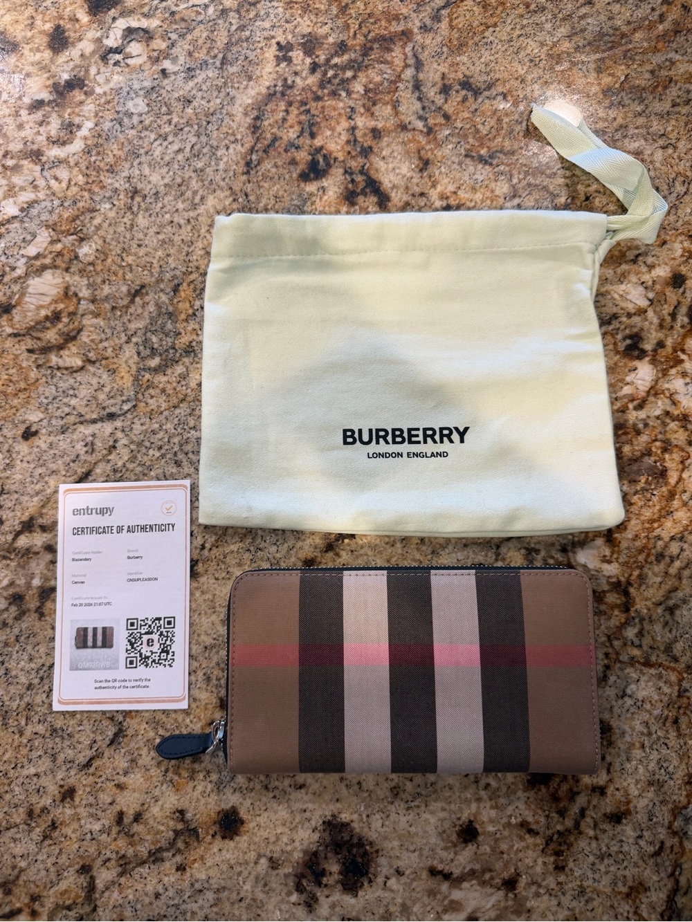 Burberry Zip Wallet in Brown, Tan and Black Check